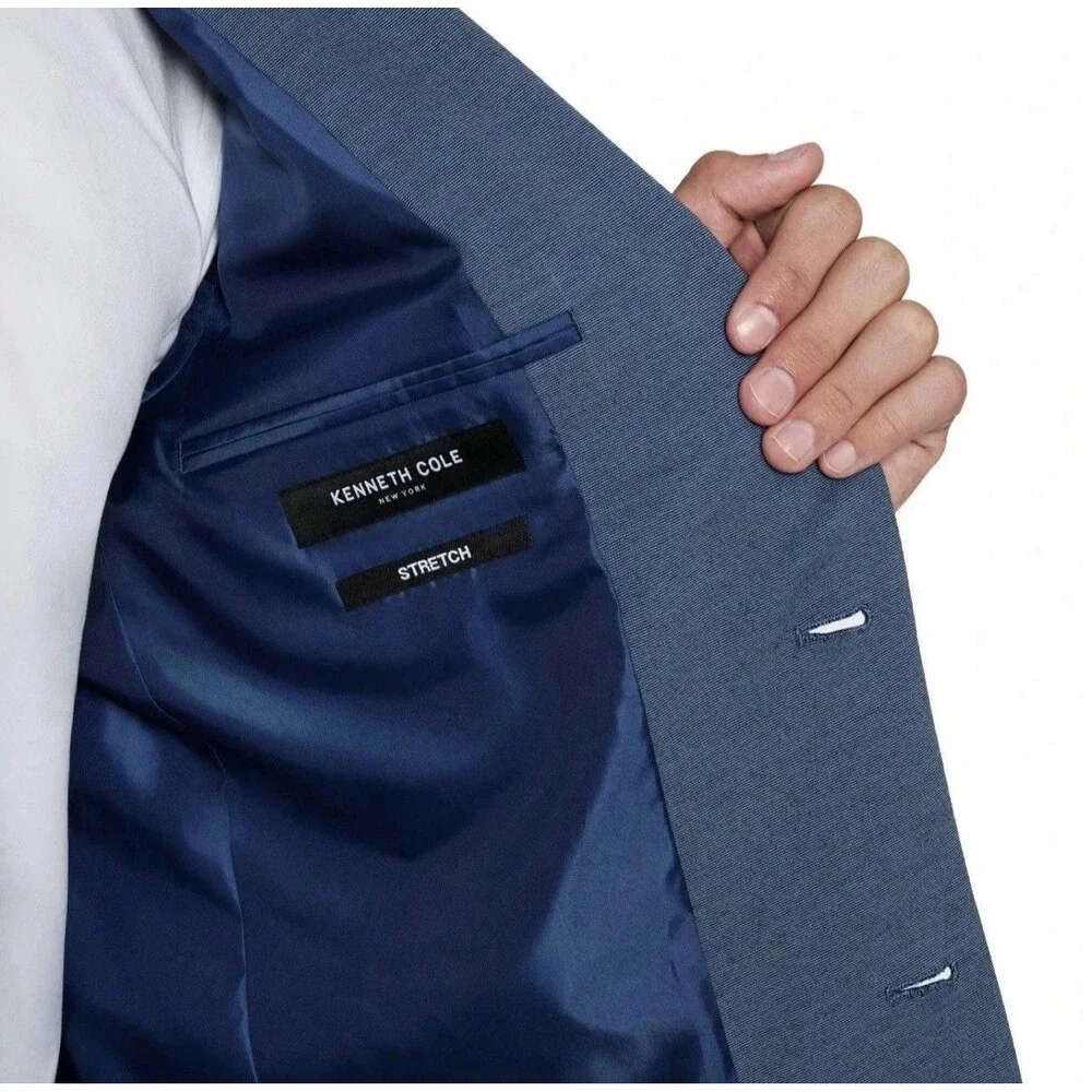 Kenneth Cole Men's New York Knit Blazer Classic Fit Jacket, Blue(Light), Size XL